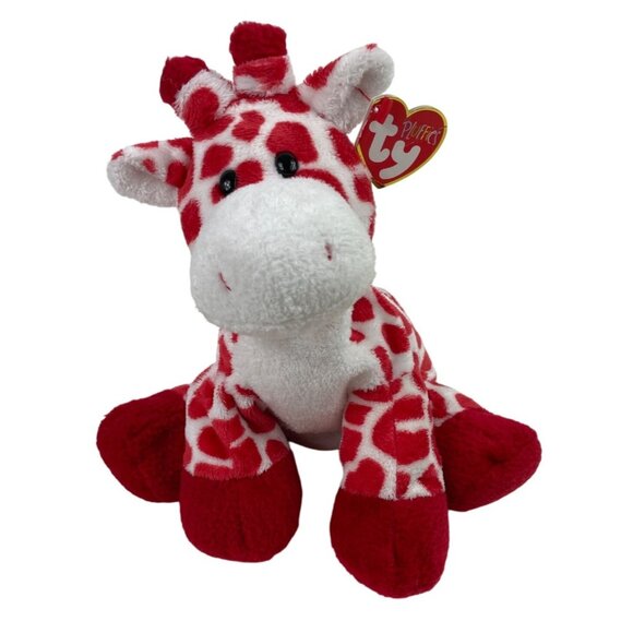 Ty Other - Ty Pluffies Kisser Giraffe Red White 9" Beanie Stuffed Animal 2007 w/Tags